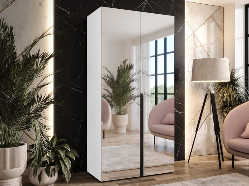 Milias Garderob med spegel 100x202 cm - vit / svart - Förvaring - Sko- & klädförvaring - Garderober & garderobssystem