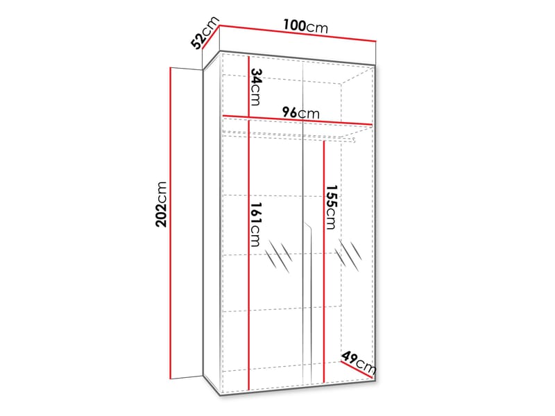 Milias Garderob med spegel 100x202 cm - vit / svart - Förvaring - Sko- & klädförvaring - Garderober & garderobssystem