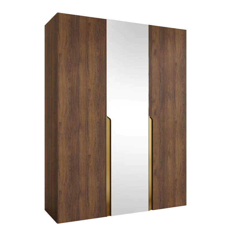 Milias Garderob med spegel 150x202 cm, Brun/guld