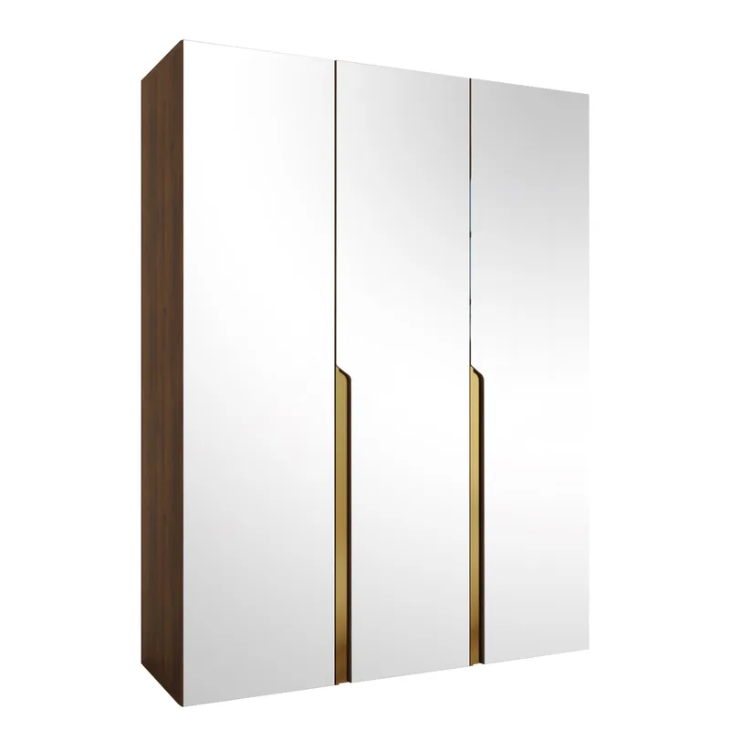 Milias Garderob med spegel 150x202 cm, Brun/guld
