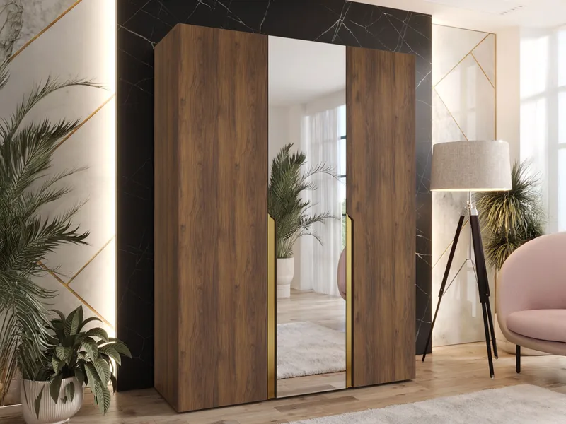 Milias Garderob med spegel 150x202 cm - Brun/guld - Förvaring - Sko- & klädförvaring - Garderober & garderobssystem