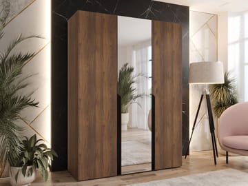 Milias Garderob med spegel 150x202 cm - Brun/svart - Förvaring - Sko- & klädförvaring - Garderober & garderobssystem