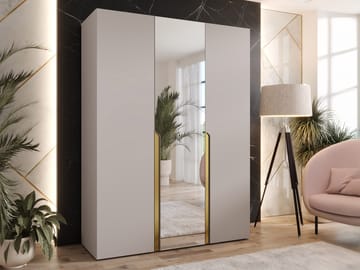 Milias Garderob med spegel 150x202 cm - Guld/beige - Förvaring - Sko- & klädförvaring - Garderober & garderobssystem