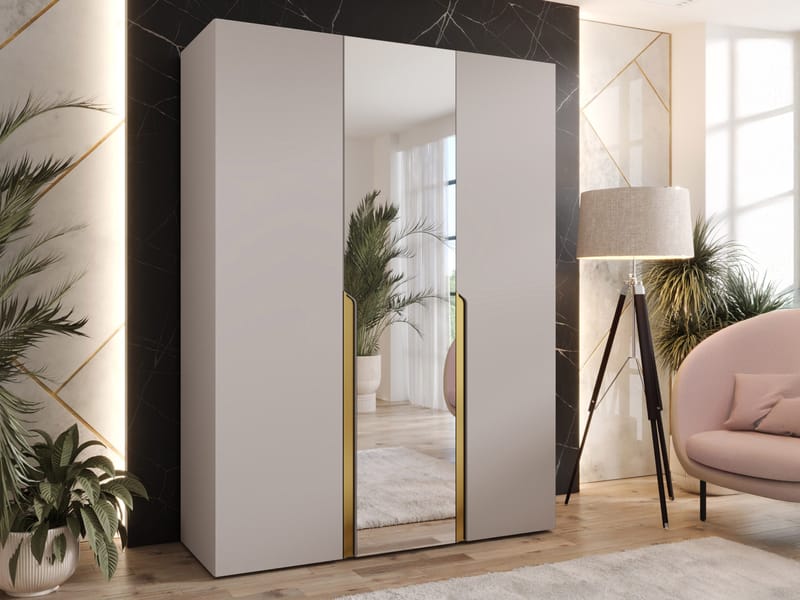 Milias Garderob med spegel 150x202 cm - Guld/beige - Förvaring - Sko- & klädförvaring - Garderober & garderobssystem