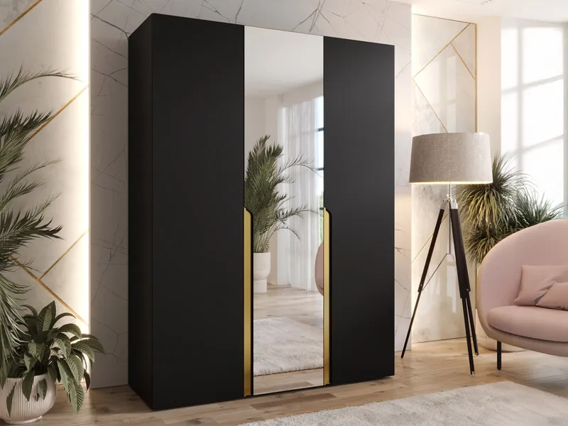 Milias Garderob med spegel 150x202 cm - Guld/svart - Förvaring - Sko- & klädförvaring - Garderober & garderobssystem