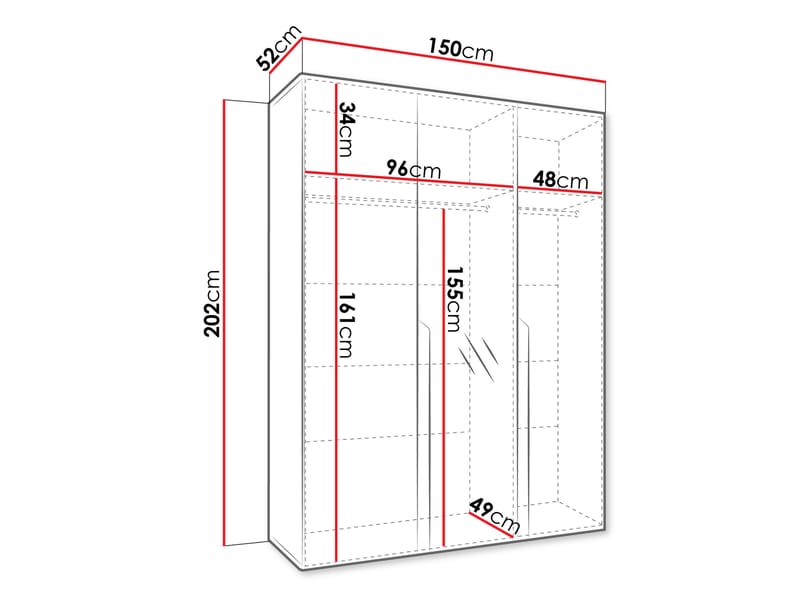 Milias Garderob med spegel 150x202 cm - vit - Förvaring - Sko- & klädförvaring - Garderober & garderobssystem