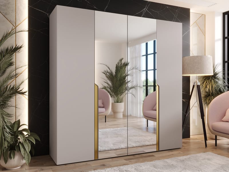 Milias Garderob med spegel 200x202 cm - beige - Förvaring - Sko- & klädförvaring - Garderober & garderobssystem