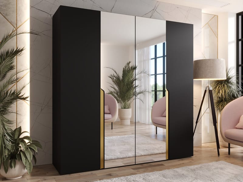 Milias Garderob med spegel 200x202 cm - svart - Förvaring - Sko- & klädförvaring - Garderober & garderobssystem
