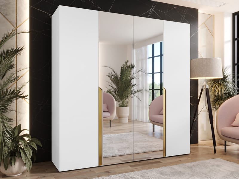 Milias Garderob med spegel 200x202 cm - vit - Förvaring - Sko- & klädförvaring - Garderober & garderobssystem