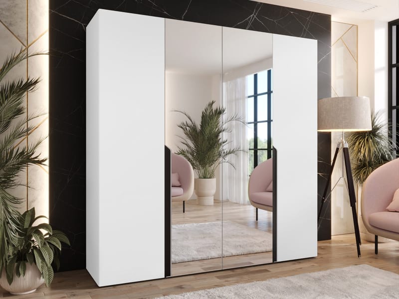 Milias Garderob med spegel 200x202 cm - vit - Förvaring - Sko- & klädförvaring - Garderober & garderobssystem