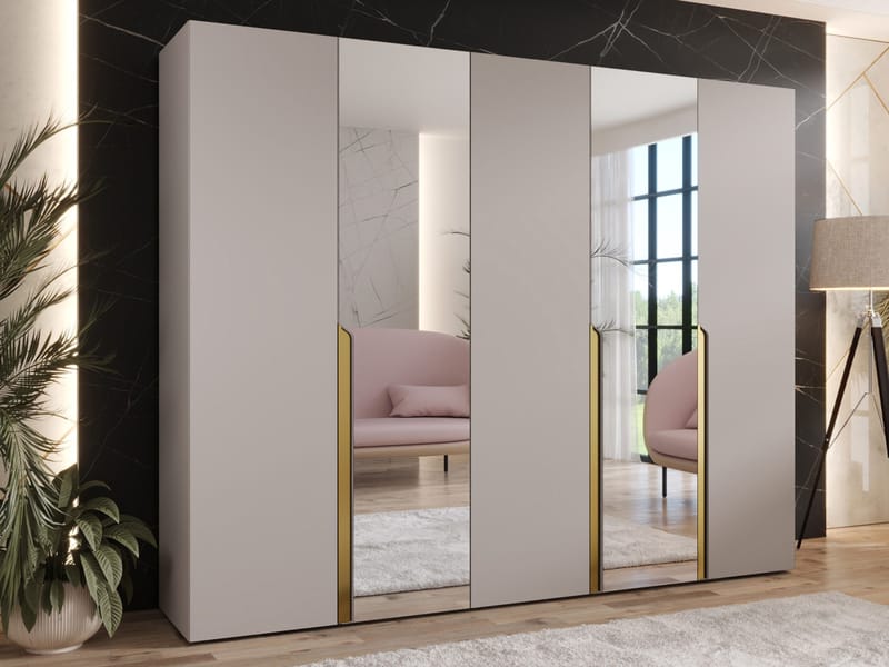 Milias Garderob med spegel 250x202 cm - beige - Förvaring - Sko- & klädförvaring - Garderober & garderobssystem
