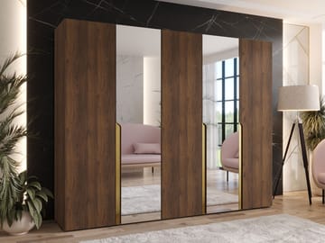 Milias Garderob med spegel 250x202 cm - Brun/guld - Förvaring - Sko- & klädförvaring - Garderober & garderobssystem