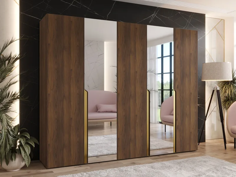 Milias Garderob med spegel 250x202 cm - Brun/guld - F örvaring - Sko- & klädförvaring - Garderober & garderobssystem