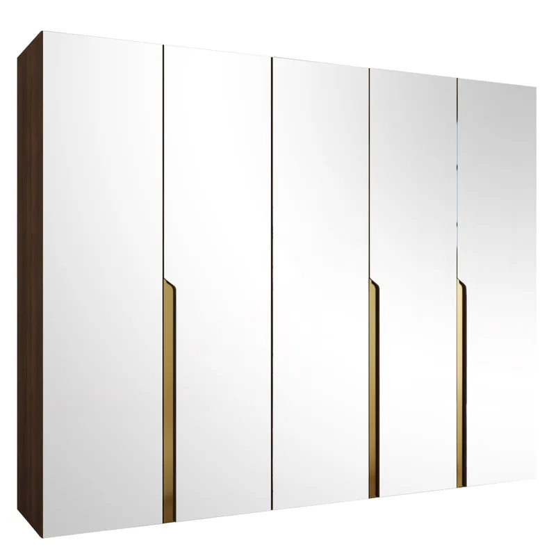 Milias Garderob med spegel 250x202 cm, Brun/guld