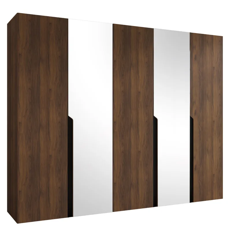 Milias Garderob med spegel 250x202 cm, Brun/svart
