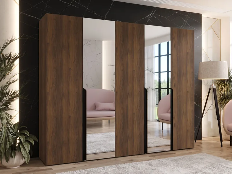 Milias Garderob med spegel 250x202 cm - Brun/svart - Förvaring - Sko- & klädförvaring - Garderober & garderobssystem