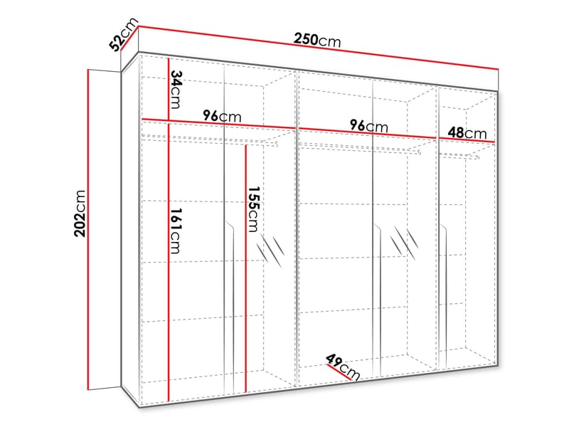 Milias Garderob med spegel 250x202 cm - Brun/svart - Förvaring - Sko- & klädförvaring - Garderober & garderobssystem