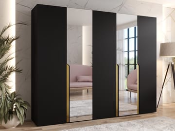 Milias Garderob med spegel 250x202 cm - Guld/svart - Förvaring - Sko- & klädförvaring - Garderober & garderobssystem