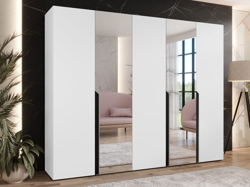 Milias Garderob med spegel 250x202 cm - Svart, vit - Förvaring - Sko- & klädförvaring - Garderober & garderobssystem