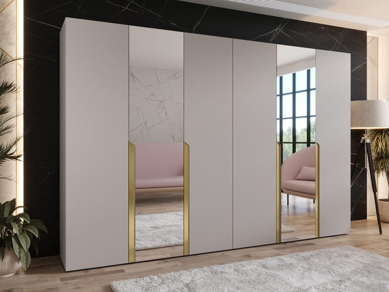 Milias Garderob med spegel 300x202 cm - beige / guld - Förvaring - Sko- & klädförvaring - Garderober & garderobssystem