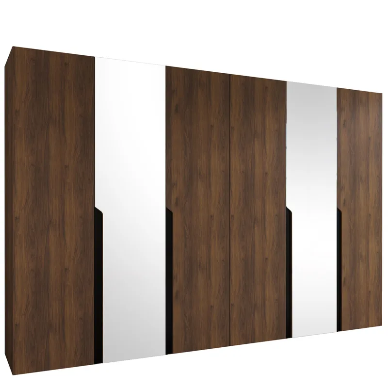 Milias Garderob med spegel 300x202 cm, Brun/svart
