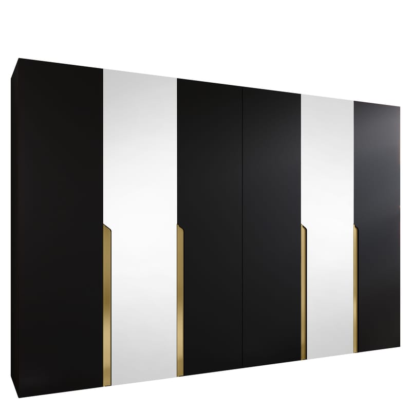 Milias Garderob med spegel 300x202 cm, svart / guld