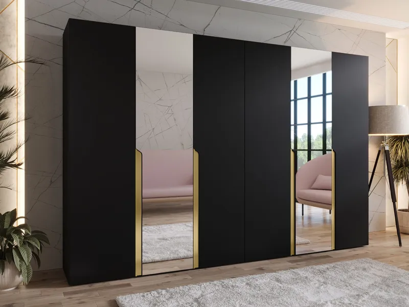 Milias Garderob med spegel 300x202 cm - svart / guld - Förvaring - Sko- & klädförvaring - Garderober & garderobssystem