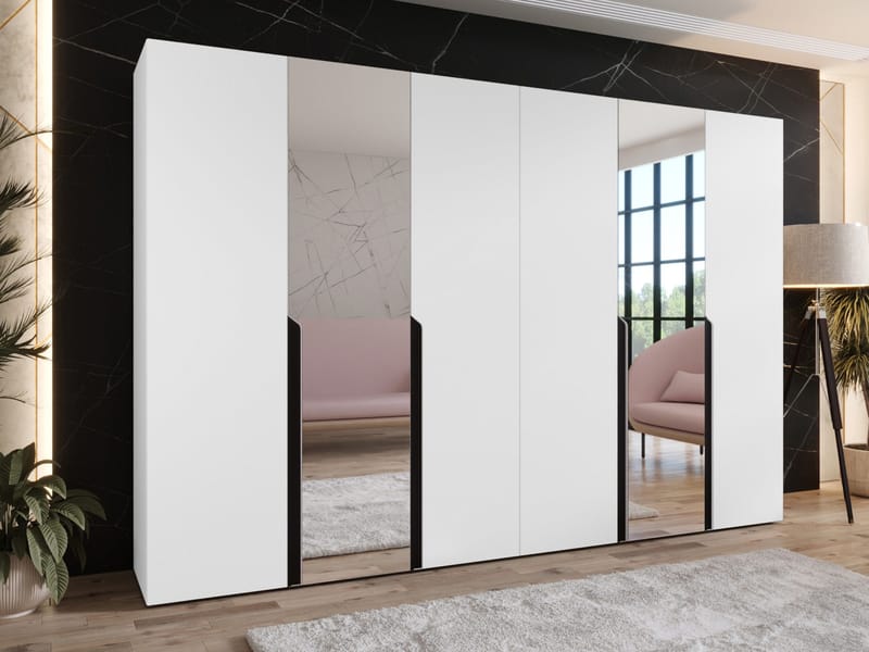 Milias Garderob med spegel 300x202 cm - vit / svart - Förvaring - Sko- & klädförvaring - Garderober & garderobssystem