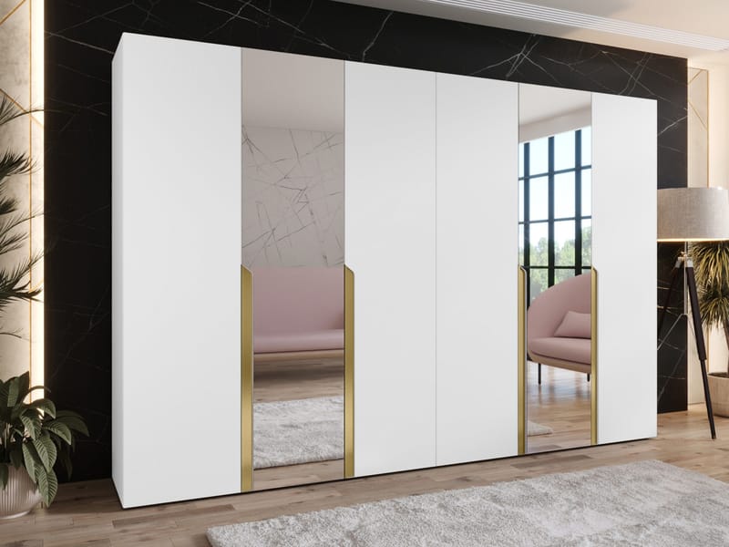 Milias Garderob med spegel 300x202 cm - vit - Förvaring - Sko- & klädförvaring - Garderober & garderobssystem