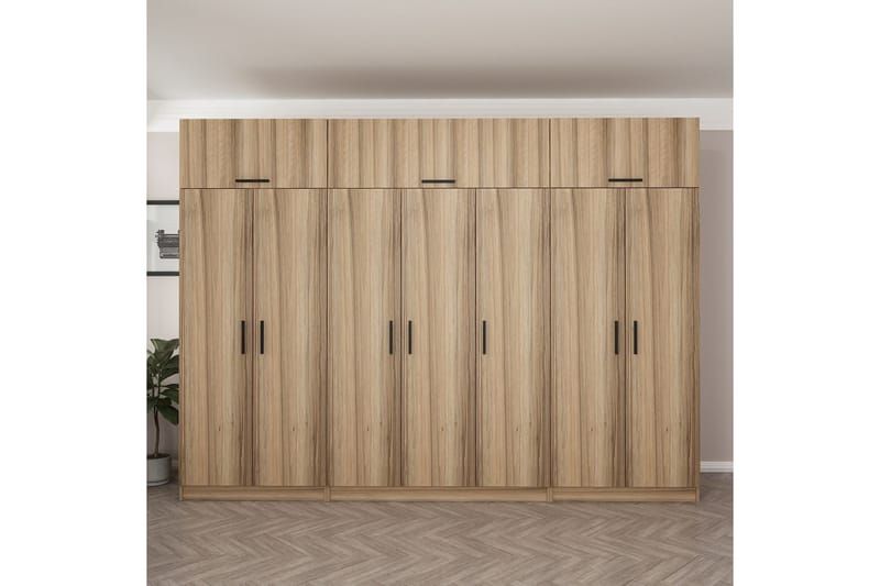 Minar Garderob 315x235 cm - Valnöt - Förvaring - Sko- & klädförvaring - Garderober & garderobssystem