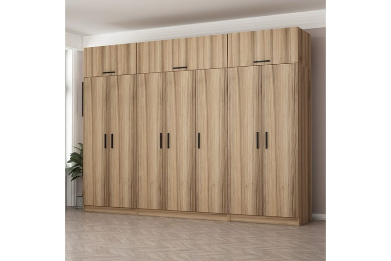 Minar Garderob 315x235 cm - Valnöt - Förvaring - Sko- & klädförvaring - Garderober & garderobssystem