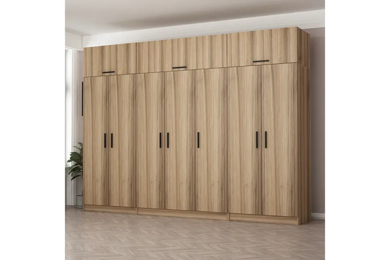 Minar Garderob 315x235 cm - Valnöt - Förvaring - Sko- & klädförvaring - Garderober & garderobssystem