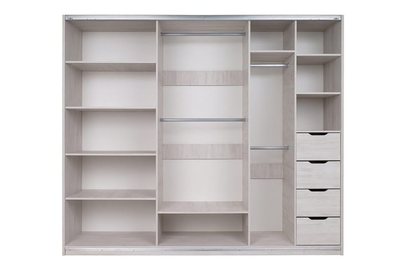 Najera Garderob 250x68,5x215 cm - Ek/Svart Högglans/Vit LED-Belysning - Förvaring - Sko- & klädförvaring - Garderober & garderobssystem