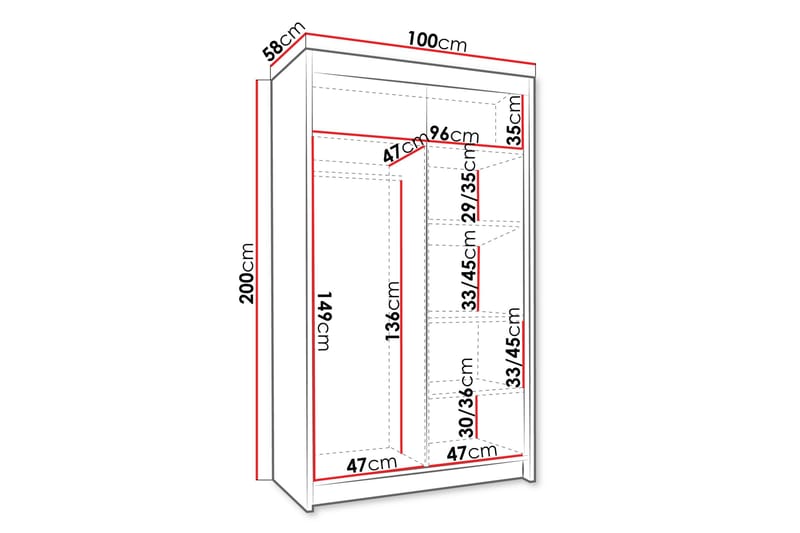 Narbonne Garderob 100x200 cm - Svart/Vit - Förvaring - Sko- & klädförvaring - Garderober & garderobssystem