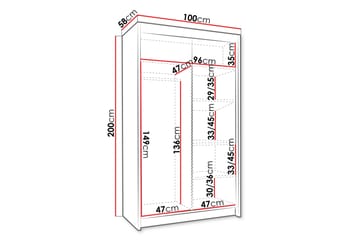 Narbonne Garderob 100x200 cm - Vit/Svart - Förvaring - Sko- & klädförvaring - Garderober & garderobssystem