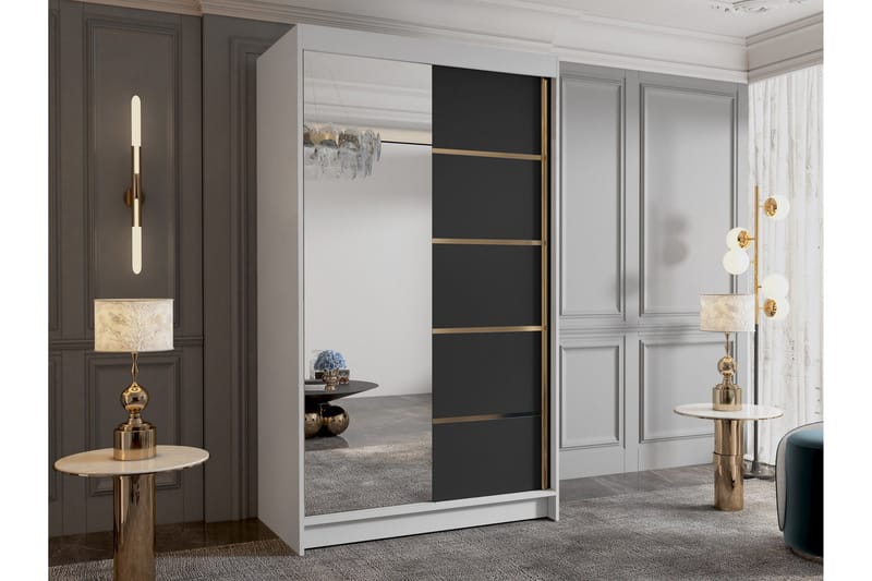 Narbonne Garderob med Spegel 100x200 cm - Svart/Vit - Förvaring - Sko- & klädförvaring - Garderober & garderobssystem