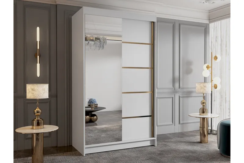 Narbonne Garderob med Spegel 100x200 cm - Vit - Förvaring - Sko- & klädförvaring - Garderober & garderobssystem