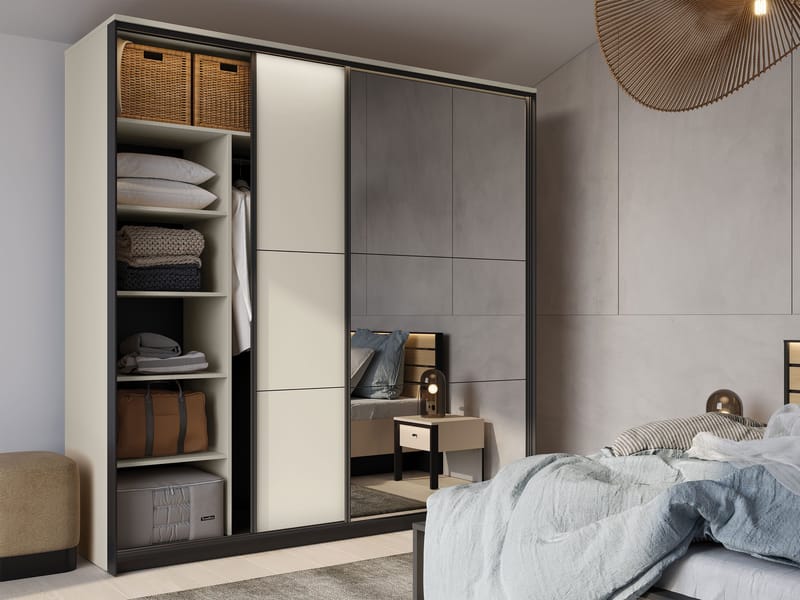 Navron Garderob med Spegel 220x221 cm - Beige - Förvaring - Sko- & klädförvaring - Garderober & garderobssystem