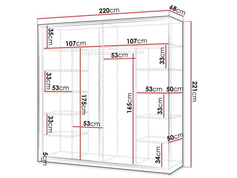 Navron Garderob med Spegel 220x221 cm - Beige - Förvaring - Sko- & klädförvaring - Garderober & garderobssystem
