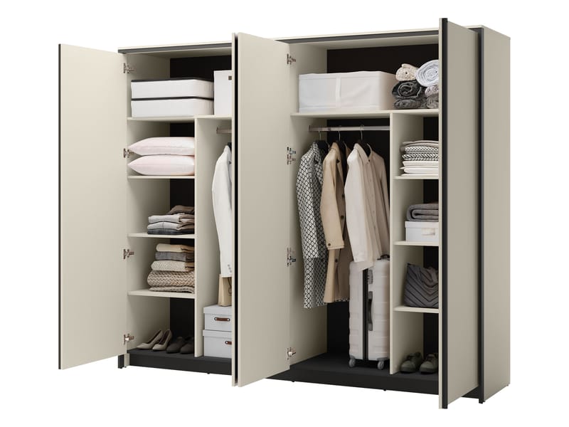 Navron Garderob med Spegel 251x215 cm - Beige - Förvaring - Sko- & klädförvaring - Garderober & garderobssystem