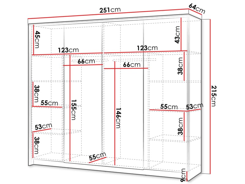 Navron Garderob med Spegel 251x215 cm - Beige - Förvaring - Sko- & klädförvaring - Garderober & garderobssystem
