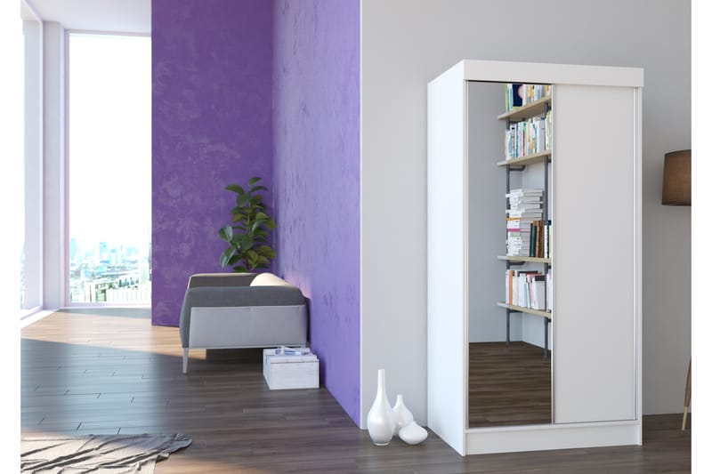 NEBIAN Garderob med Spegel 100x200 cm Vit - Garderober & garderobssystem