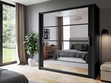 Norrebon Garderob med spegel 160x215 cm - svart - Förvaring - Sko- & klädförvaring - Garderober & garderobssystem