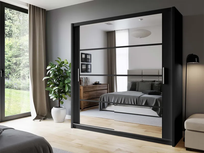 Norrebon Garderob med spegel 160x215 cm - svart - Förvaring - Sko- & klädförvaring - Garderober & garderobssystem