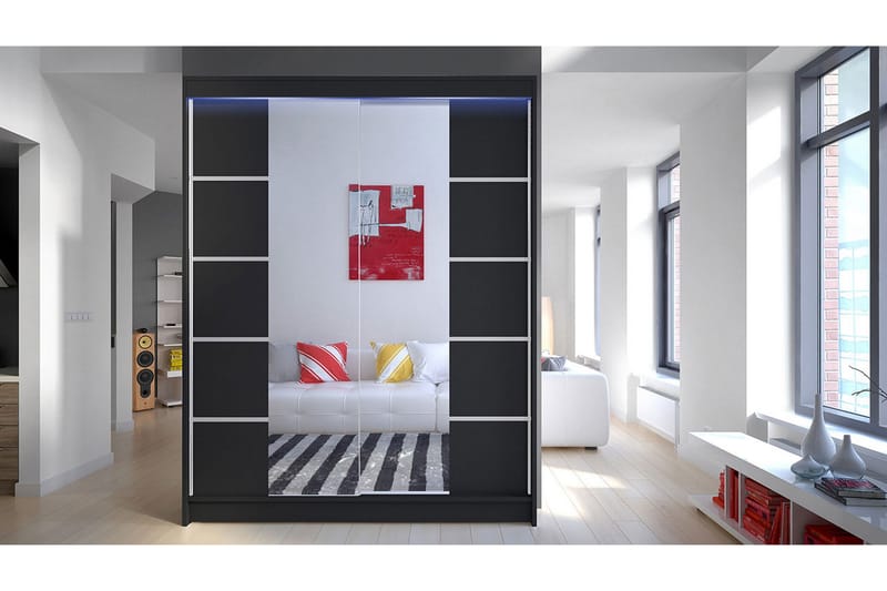 NORTHALLERTON Garderob + LED - Svart/RGB LED - Garderober & garderobssystem