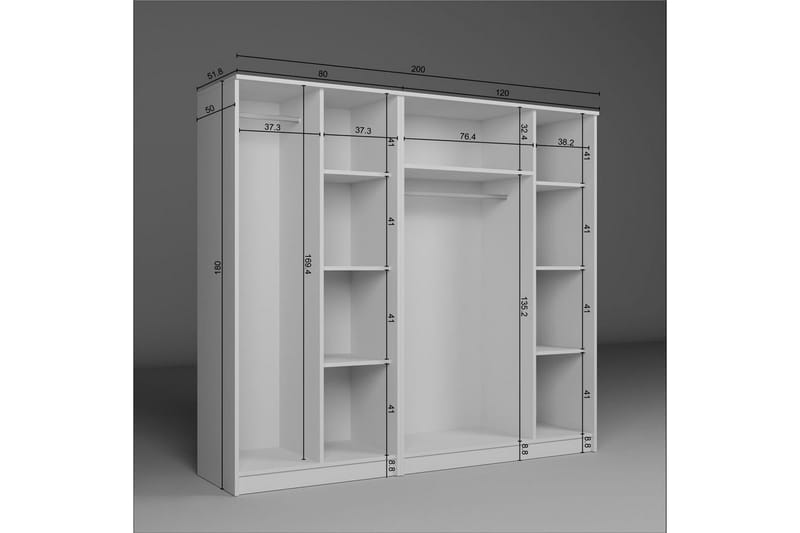 Olera Garderob 200x180 cm - Vit - Förvaring - Sko- & klädförvaring - Garderober & garderobssystem
