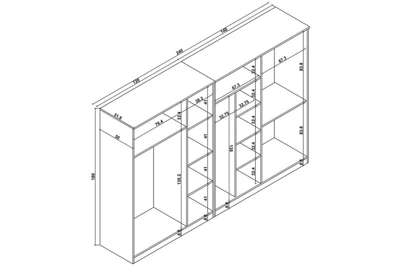 Olera Garderob 280 cm i Ljust Trä - Brun - Förvaring - Sko- & klädförvaring - Garderober & garderobssystem