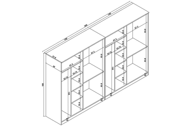 Olera Garderob 280x180 cm - Vit - Förvaring - Sko- & klädförvaring - Garderober & garderobssystem