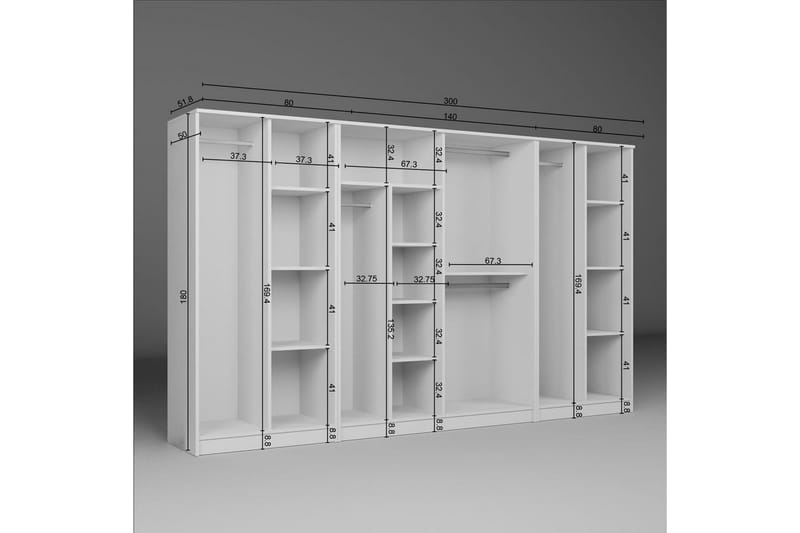 Olera Garderobsskåp 300x180 cm - Vit - Förvaring - Sko- & klädförvaring - Garderober & garderobssystem - Hörngarderob