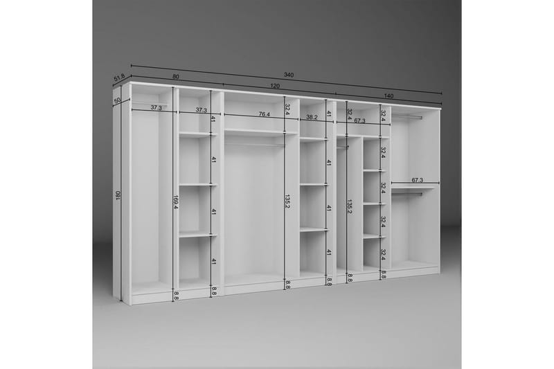 Olera Hörngarderob 340x180 cm - Vit - Förvaring - Skåp - Garderobsskåp